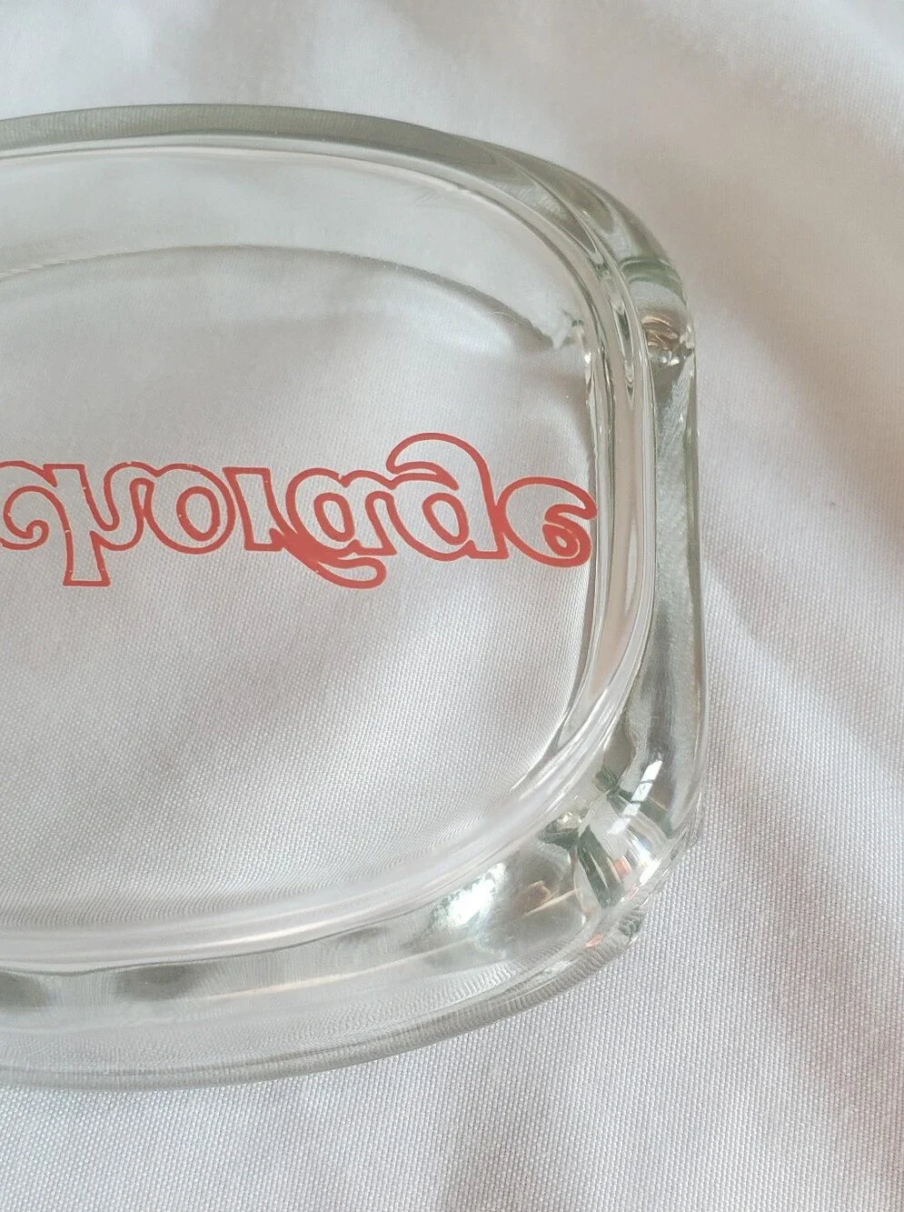 The Anchorage Vintage Clear Glass Ashtray with Red Script Logo Retro MCM EUC